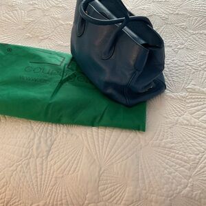 Blue Leather Tote Bag